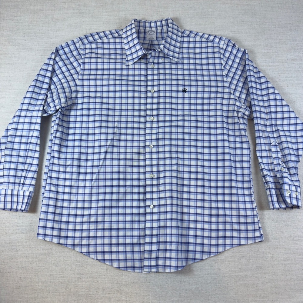 Brooks Brothers Regent XXL Blue White Check Non-Iron Supima Cotton Shirt